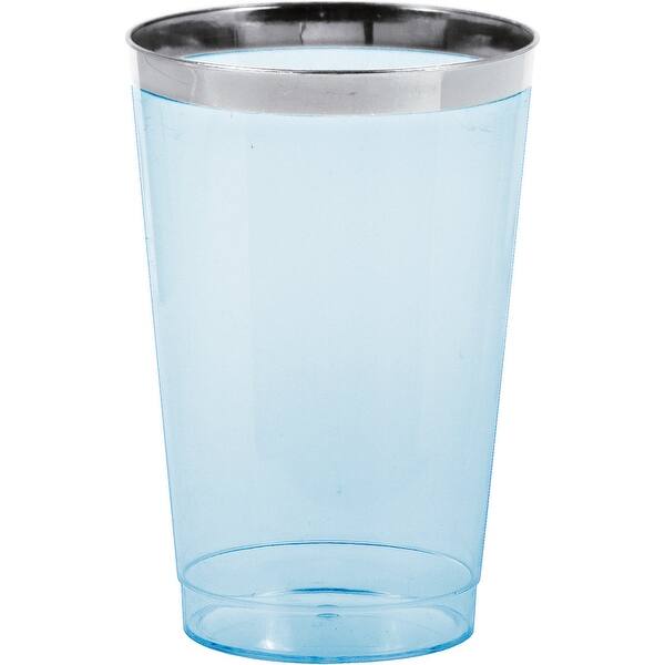 Club Pack of 98 Blue Trimmed Reusable Tumbler Drinking Glasses 12oz